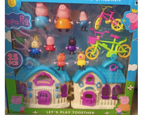 Домик Свинки с персонажами мультфильма (9 шт) и велосипедами