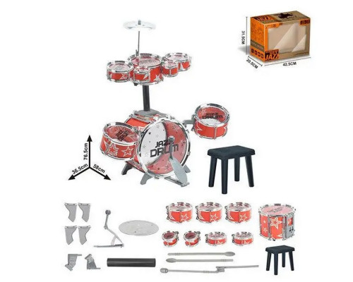 Детская барабанная установка - 8 барабанов + стульчик (арт. 882-19)