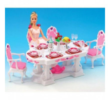 Кукольная мебель Gloria 2612 "Столовая" круглый стол, 4 стула, посуда,продукты