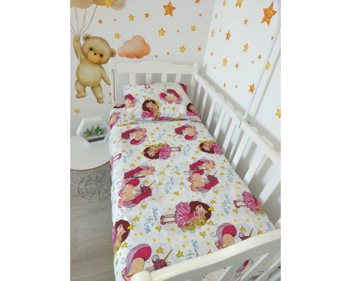 Комплект 3 в 1 постельного детского белья простынка, пододеяльник, наволочка бязь Звездочки