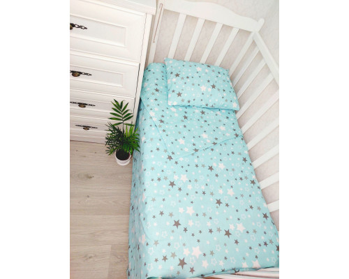 Комплект 3 в 1 постельного детского белья простынка, пододеяльник, наволочка бязь Звездочки