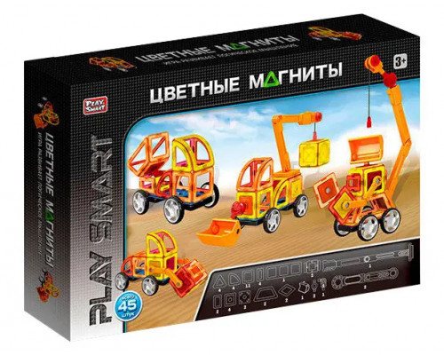 Магнитный конструктор Play Smart 2428 "Цветные магниты", 45 дет