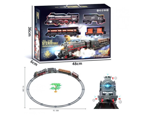 Железная дорога Classical Railroad 360+ см - паровоз с настоящим паром, звук поезда, свет, аккумулятор