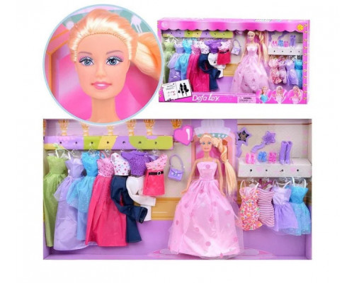 Кукла 29 см с большим набором DEFA 8193 наряды, платья, сумочка, обувь, аксессуары