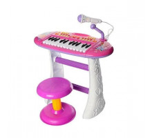 Детское пианино-синтезатор BB383BD на ножках со стульчиком и микрофоном. Розовый