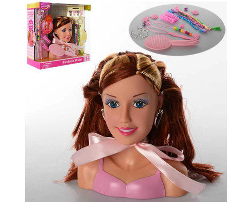 Кукла манекен голова для причесок, расческа, бигуди, заколки, серьги. Высота 17см DEFA 8056