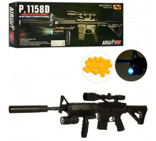 Автомат игрушечный  P1158 D с глушителем копия винтовки М16, на пульках, лазер, фонарик