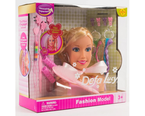 Кукла манекен голова для причесок, расческа, бигуди, заколки, серьги. Высота 17см DEFA 8056