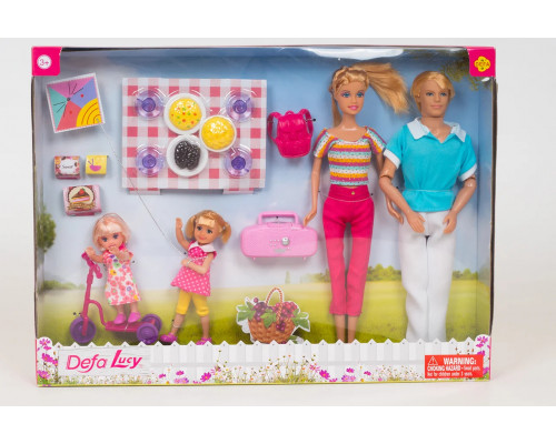 Набор кукольный Семья DEFA 8301 29 см, дочки 13 см и 10см, пикник