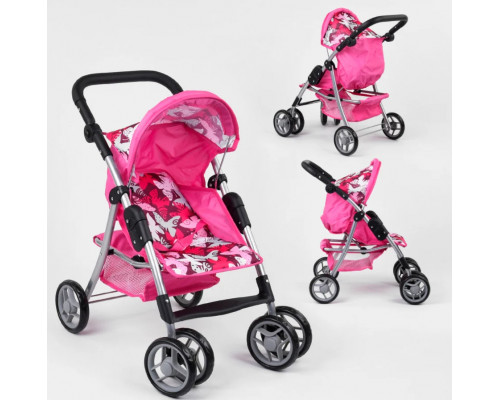 Коляска для кукол Melogo 9352/011,  поворотные колеса, корзинка. Сердечки