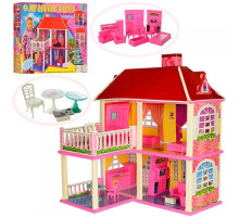 Кукольный дом 6980. Двухэтажный домик для кукол c мебелью на 5 комнат с верандой