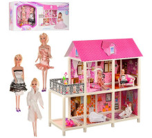 Домик для Барби 66884 My Lovely Villa 2 этажа, куклы 3шт 28 см, мебель