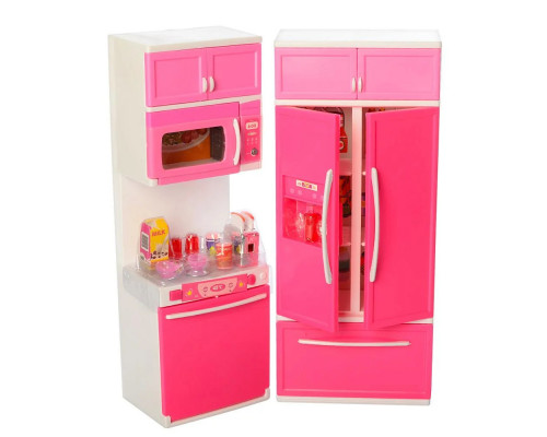 Мебель кукольная Кухня 32-24-7 см, звук, свет, продукты, холодильник, посуда QF26215PW Т
