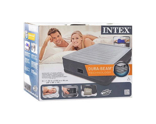 Кровать Надувная велюр  203-152-46 см,  Intex 64414, встроенный эл насос 220В, сумка