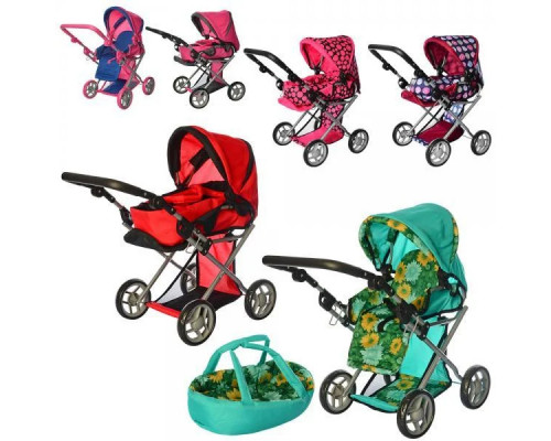 Коляска трансформер для куклы, ручка макс 62 см в 3 полож, сумка переноска, козырек Мелого 9346