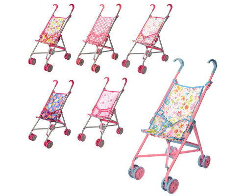 Коляска 9302 W для куклы, железная, зонтик, двойные колеса,поворот, 55-49-26см, высота до ручки 53 см,5 видов