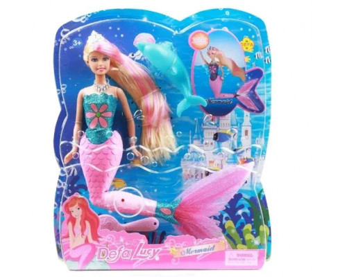 Кукла DEFA 8243 русалочка, шарнирная, светится хвост, дельфин, расческа
