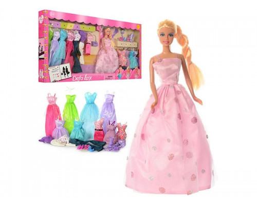 Набор с нарядами кукла 29 см Дефа Defa 8027. Платья 11шт, обувь, сумочка, расческа, зеркало