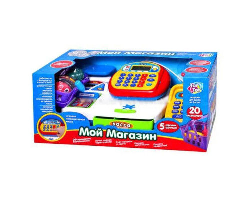 Детский кассовый аппарат 7019 Мой магазин, дисплей, весы, световые и звуковые эффекты, на русском языке