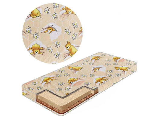 Матрас для детской кроватки КПК-SuperLUX  кокос-поролон-кокос, 120х60 см. Толщина 10 см. микс цветов