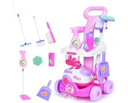 Игровой набор для уборки Тележка на колесах, пылесос на батар, звуки, щетка, швабра, звук A5951