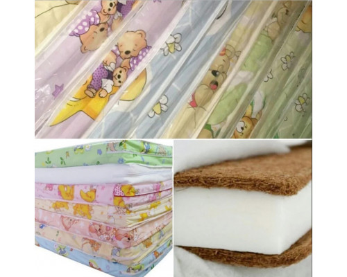 Матрас для детской кроватки КПК-LUX кокос-поролон-кокос, 120х60 см. Толщина 7 см. много цветов