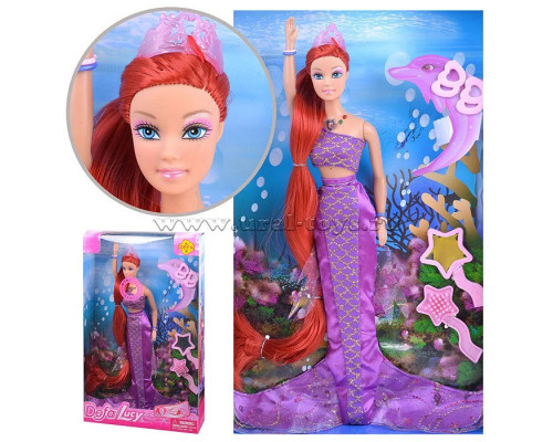 Кукла Defa 8230 Русалка, муз, светиться хвост, 3 цвета, аксессуары
