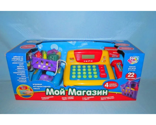 Детский кассовый аппарат 7016 RU 'Мой магазин' калькулятор ,микрофон, звук (рус), свет