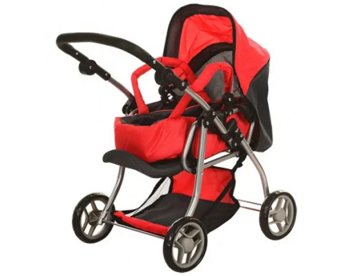 Коляска для куклы металлическая, ручка макс 64 см в 3 полож, сумка переноска, козырек, корзина Мелого 9672