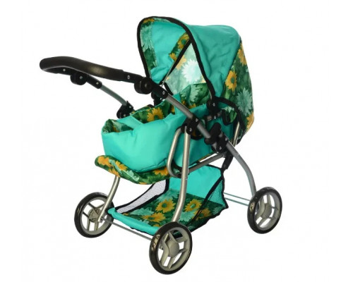 Коляска для куклы металлическая, ручка макс 64 см в 3 полож, сумка переноска, козырек, корзина Мелого 9672