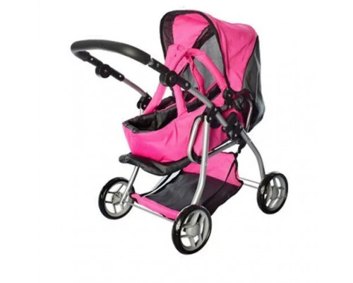 Коляска для куклы металлическая, ручка макс 64 см в 3 полож, сумка переноска, козырек, корзина Мелого 9672