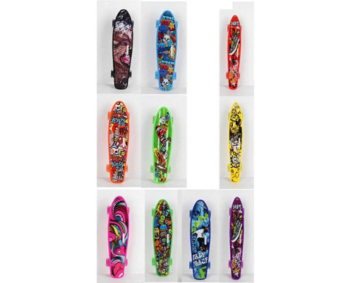 "Скейт Пенни борд" светящиеся колеса силикон с удобн. ручкой, до 70 кг, пластик-антискольз, алюм подв. 0749-6 фиолетовый