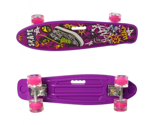 "Скейт Пенни борд" светящиеся колеса силикон с удобн. ручкой, до 70 кг, пластик-антискольз, алюм подв. 0749-6 фиолетовый