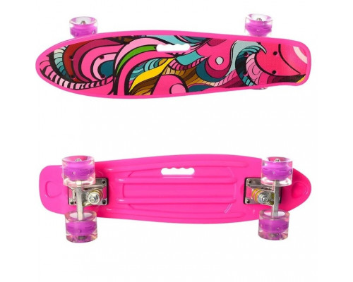 "Скейт Пенни борд" светящиеся колеса силикон с удобн. ручкой, до 70 кг, пластик-антискольз, алюм подв. 0749-6 фиолетовый
