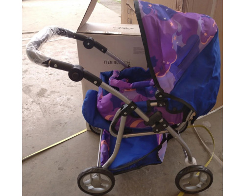 Коляска для куклы металлическая, ручка макс 64 см в 3 полож, сумка переноска, козырек, корзина Мелого 9672