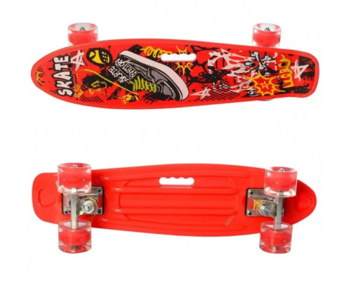 "Скейт Пенни борд" светящиеся колеса силикон с удобн. ручкой, до 70 кг, пластик-антискольз, алюм подв. 0749-6 фиолетовый