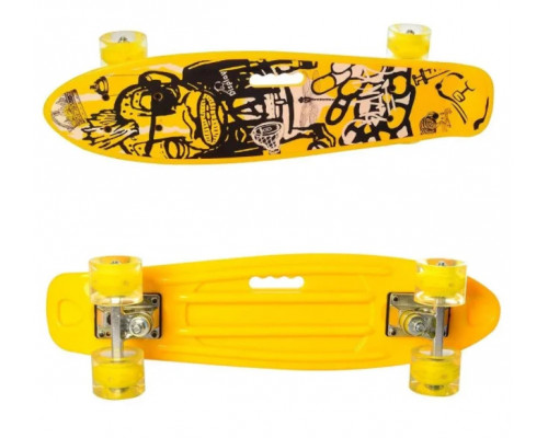 "Скейт Пенни борд" светящиеся колеса силикон с удобн. ручкой, до 70 кг, пластик-антискольз, алюм подв. 0749-6 фиолетовый