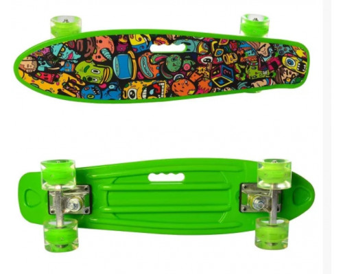 "Скейт Пенни борд" светящиеся колеса силикон с удобн. ручкой, до 70 кг, пластик-антискольз, алюм подв. 0749-6 фиолетовый