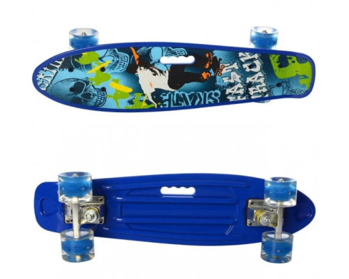 "Скейт Пенни борд" светящиеся колеса силикон с удобн. ручкой, до 70 кг, пластик-антискольз, алюм подв. 0749-6 фиолетовый