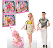 Набор Кукла DEFA 8088 беременная 29 см с Кеном 29.5 см, пупсы 2 шт (4 и 10 см), коляска, аксессуары