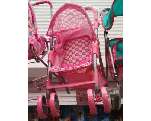 Коляска для кукол Melogo 9352/011,  поворотные колеса, корзинка. Розовая